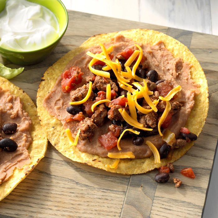 Black beans and beef tostadas