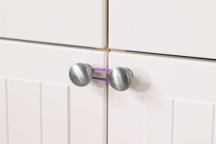 cabinet, rubberbands, kitchen, baby proof