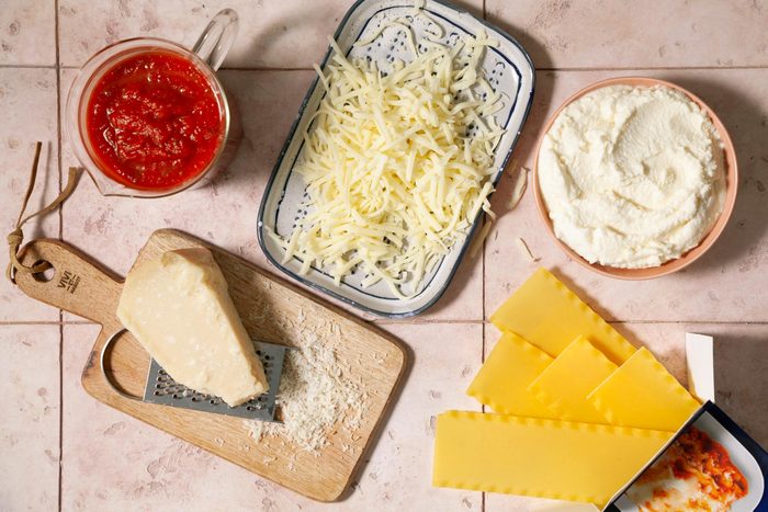 A Plate of Cheese and Sauce and Other Ingredients