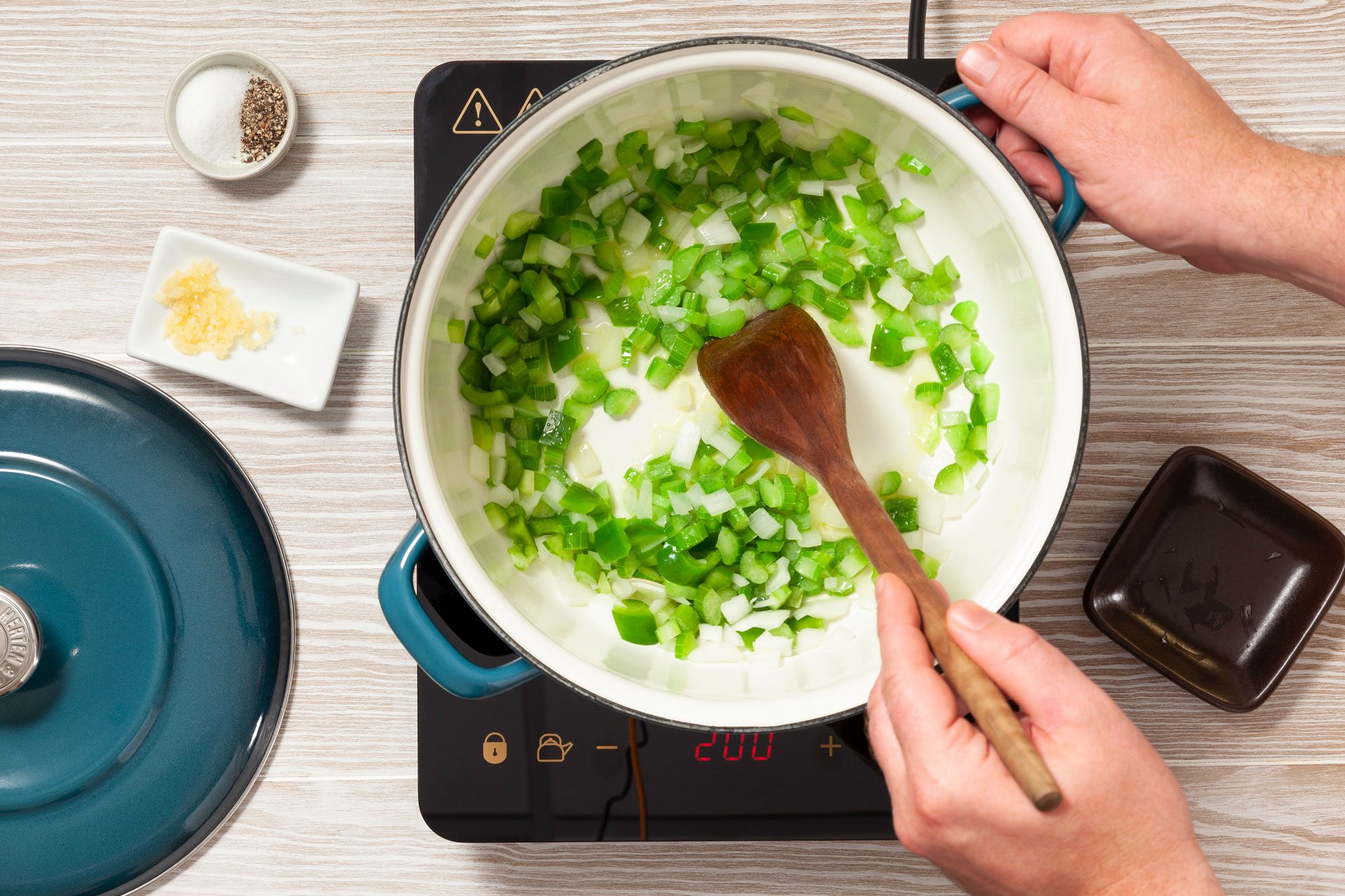 Sautéing Vegetables in Pan to make Salmon Chowder
