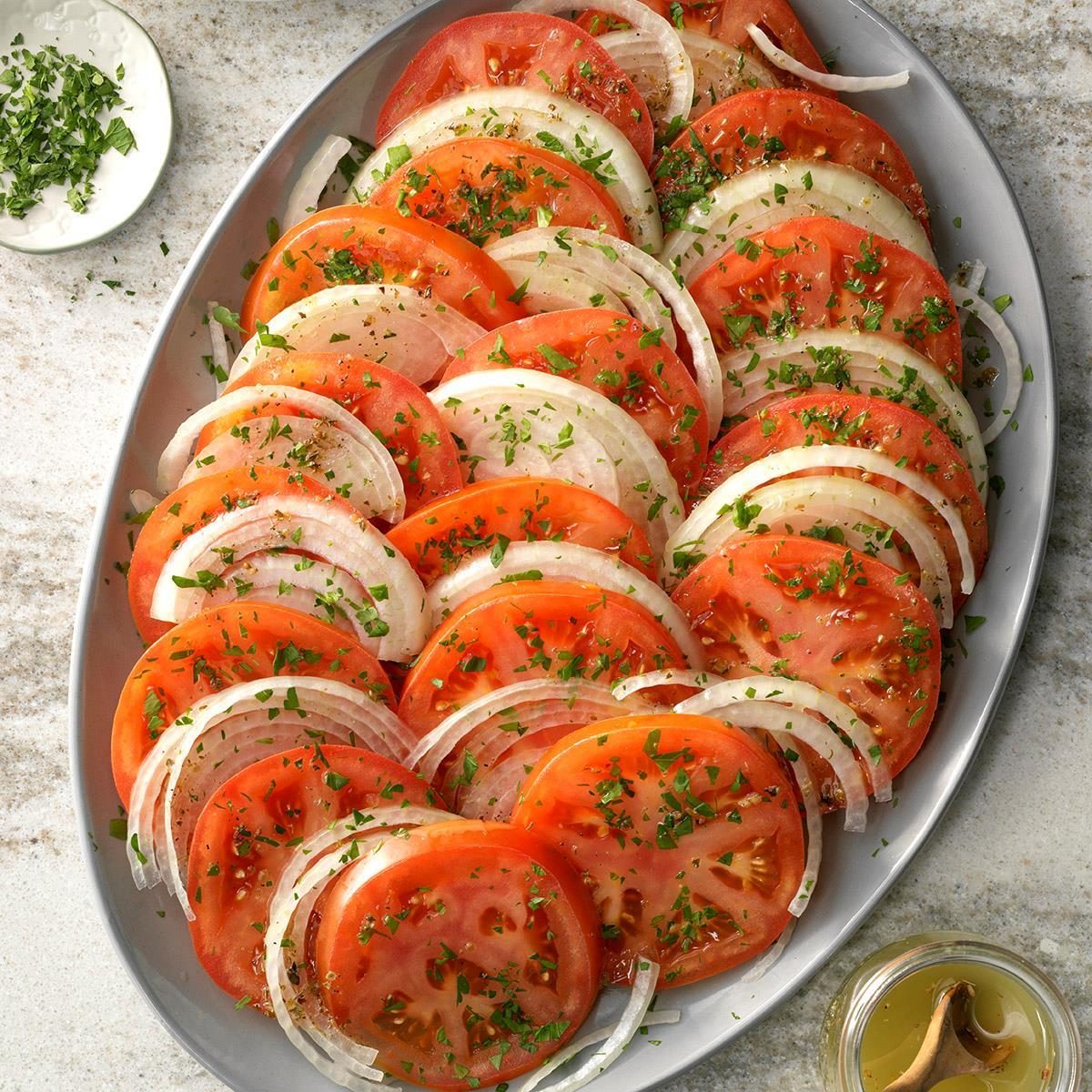 Sliced Tomato Salad on platter