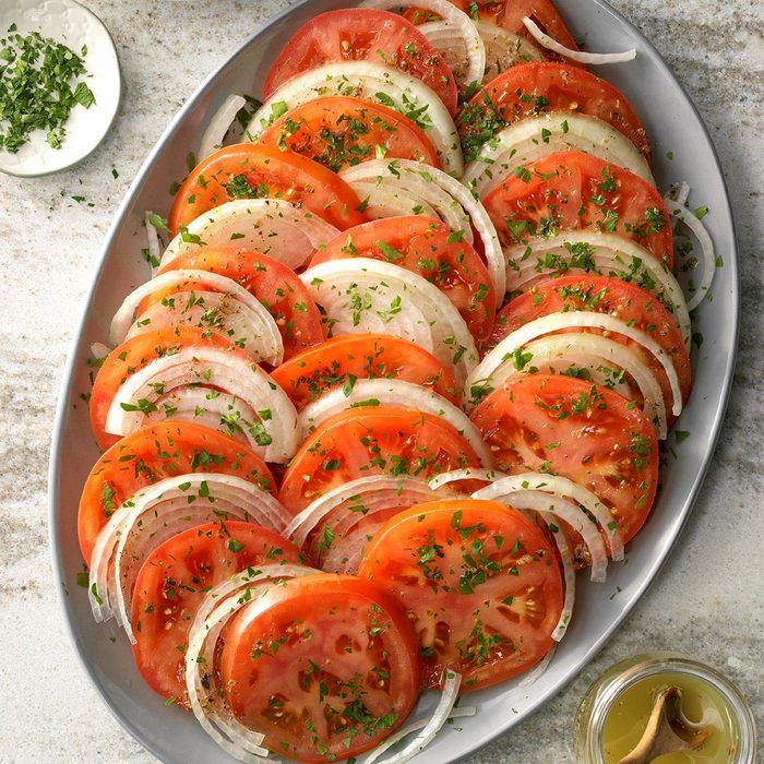 Sliced Tomato Salad on platter