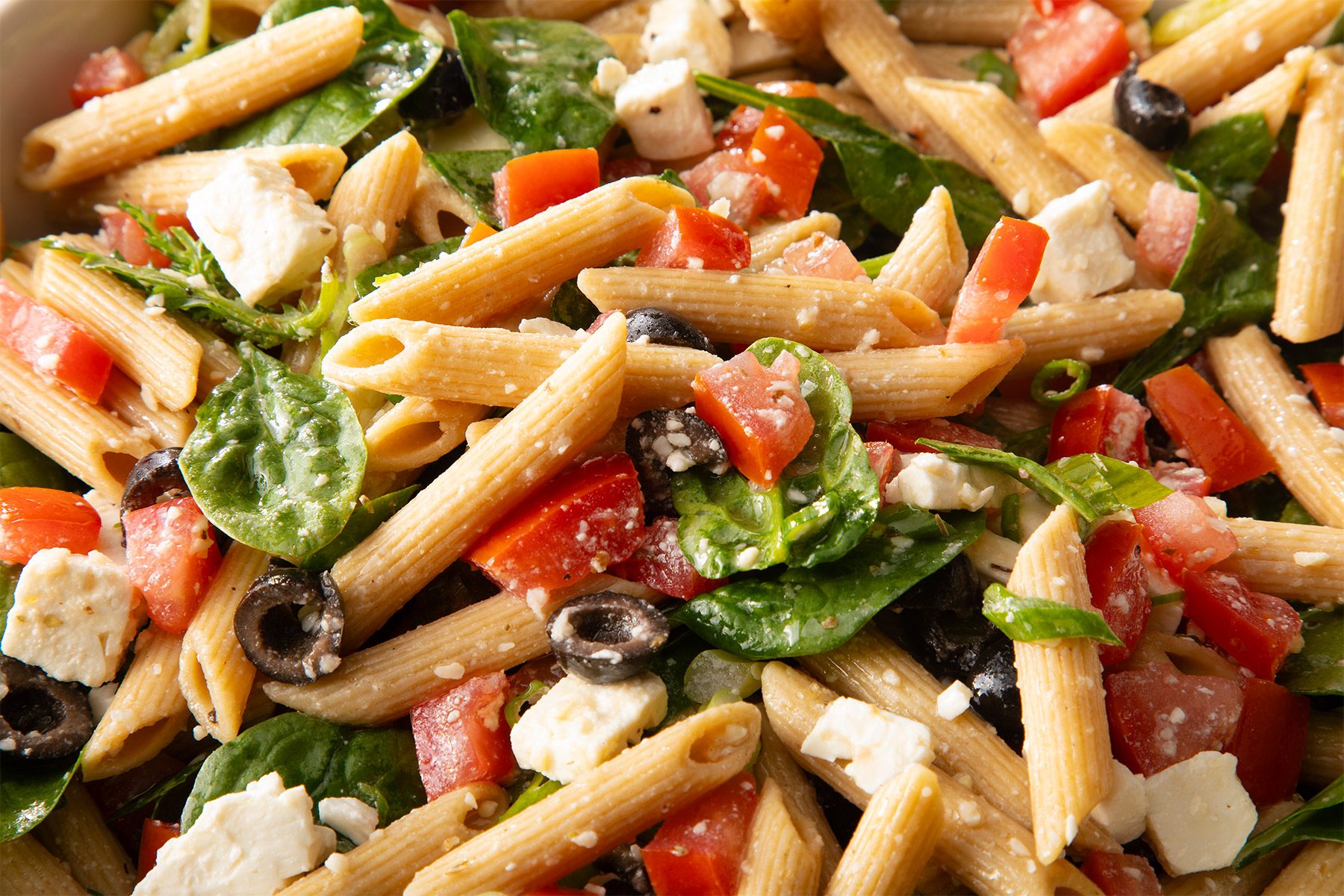 Spinach Pasta Salad close up