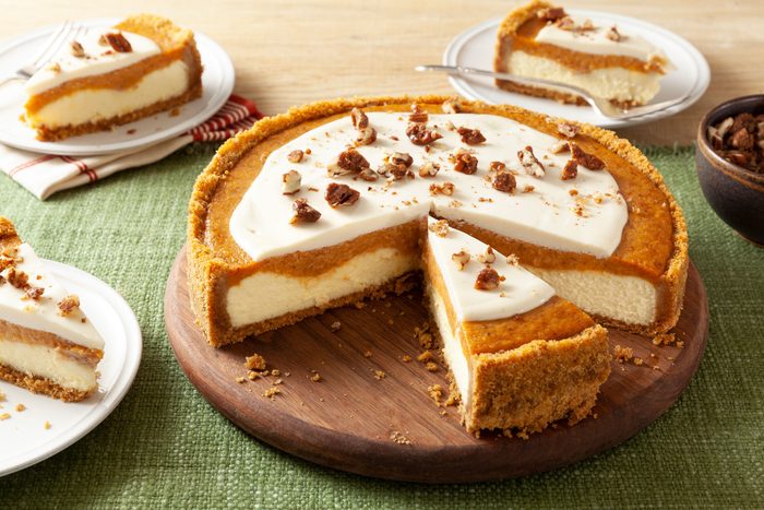 Sweet Potato Cheesecake sliced and served in plates