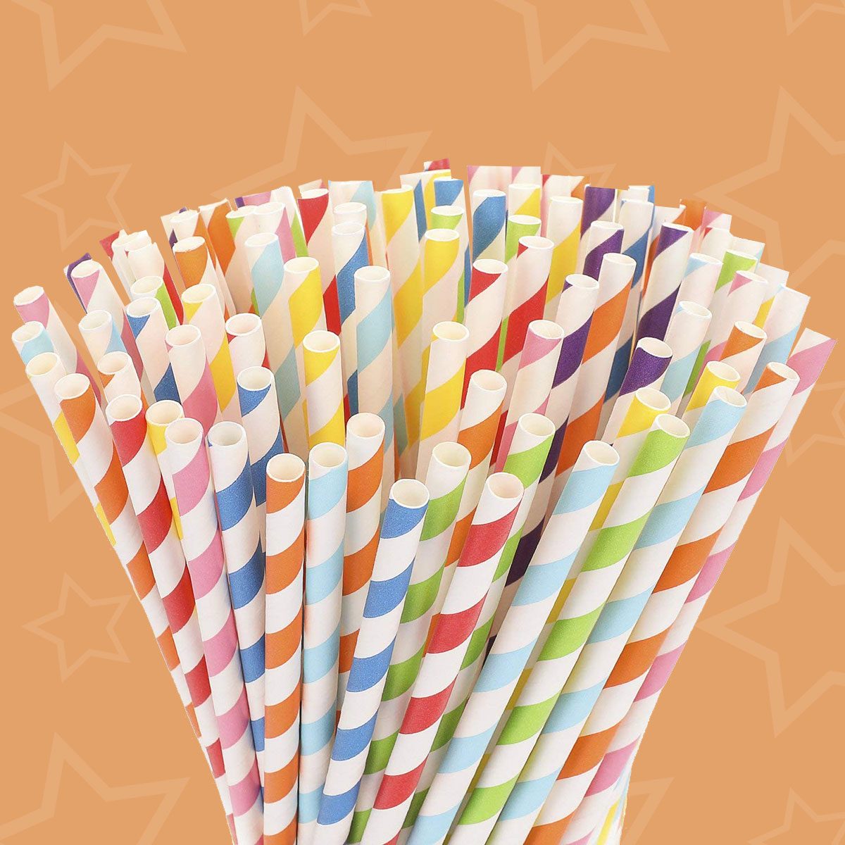 Hiware 500-Pack Biodegradable Bulk Paper Straws - 10 Different Colors Rainbow Stripe Paper Drinking Straws - Paper Straws for Juices, Shakes, Smoothies, Party Supplies Decorations