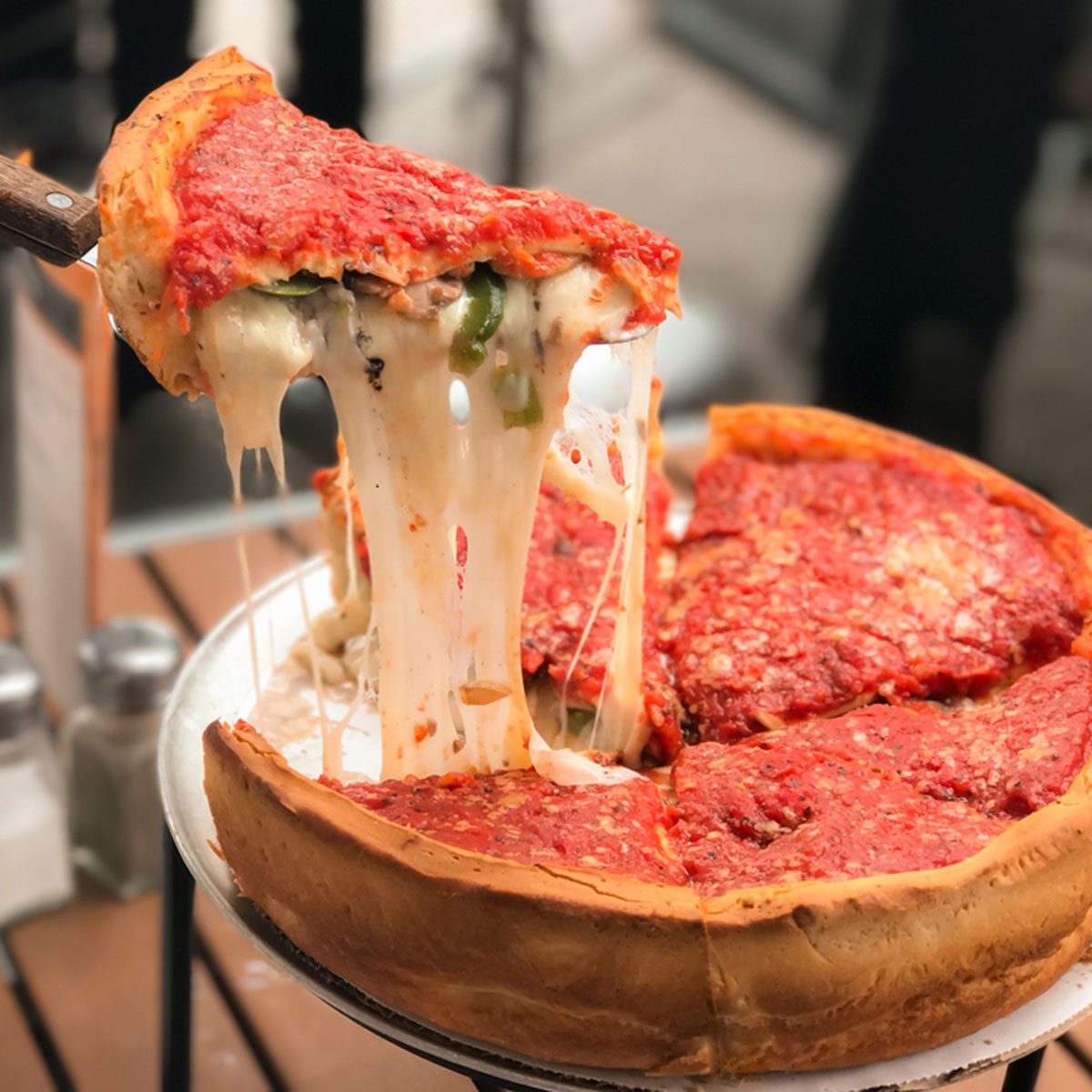 Cheese pizza, Chicago style deep dish italian cheese pizza with tomato sauce.