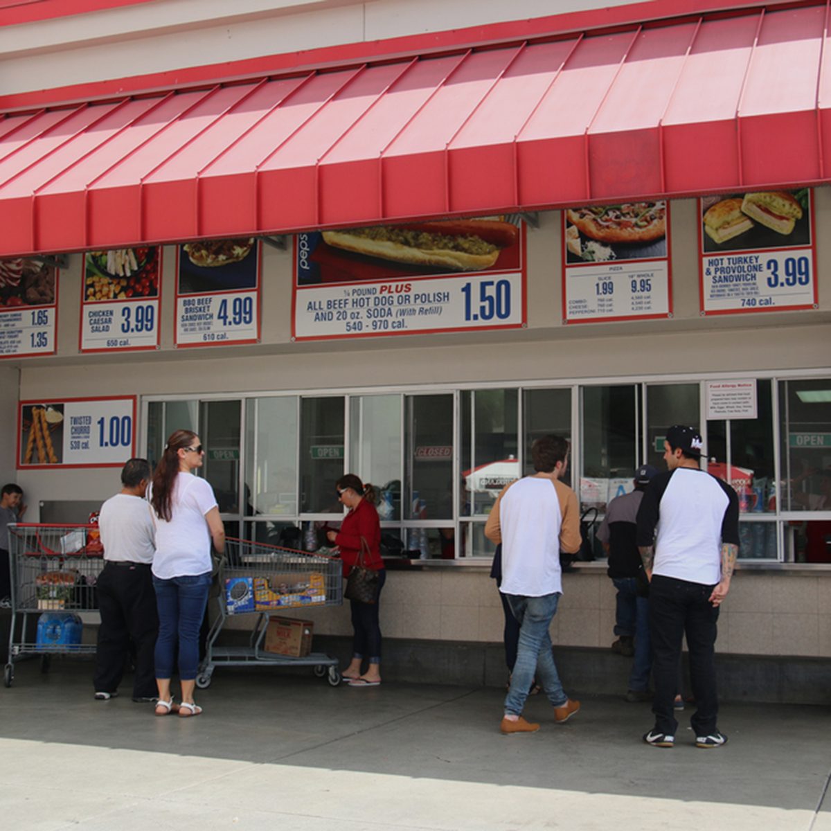 Norwalk, California, USA - April 27, 2016: Customers are purchasing food with low price at the food court of Costco, the largest membership-only warehouse in the United States.; Shutterstock ID 413085085; Job (TFH, TOH, RD, BNB, CWM, CM): TOH