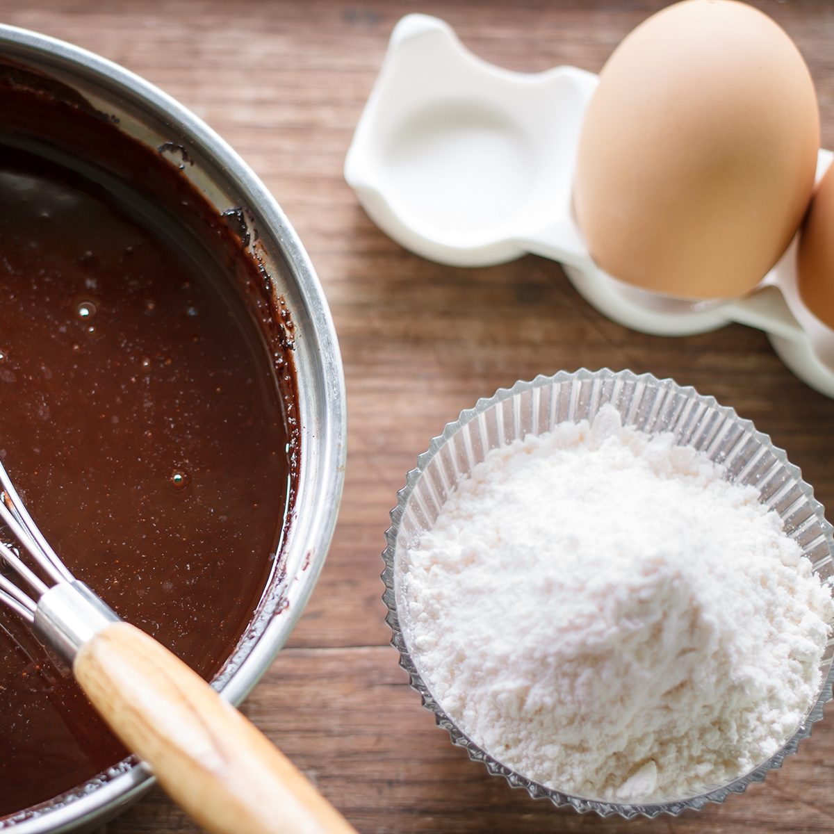 mixed yolk eggs, flour and sugar prepare for baking cake or bake