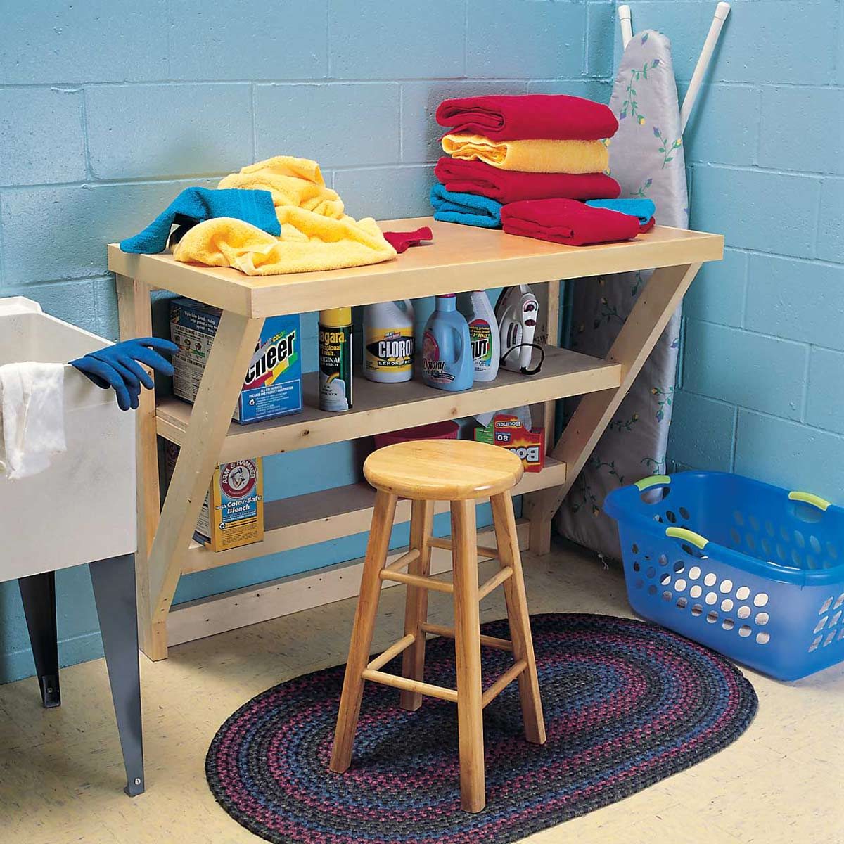 laundry room stool clothes