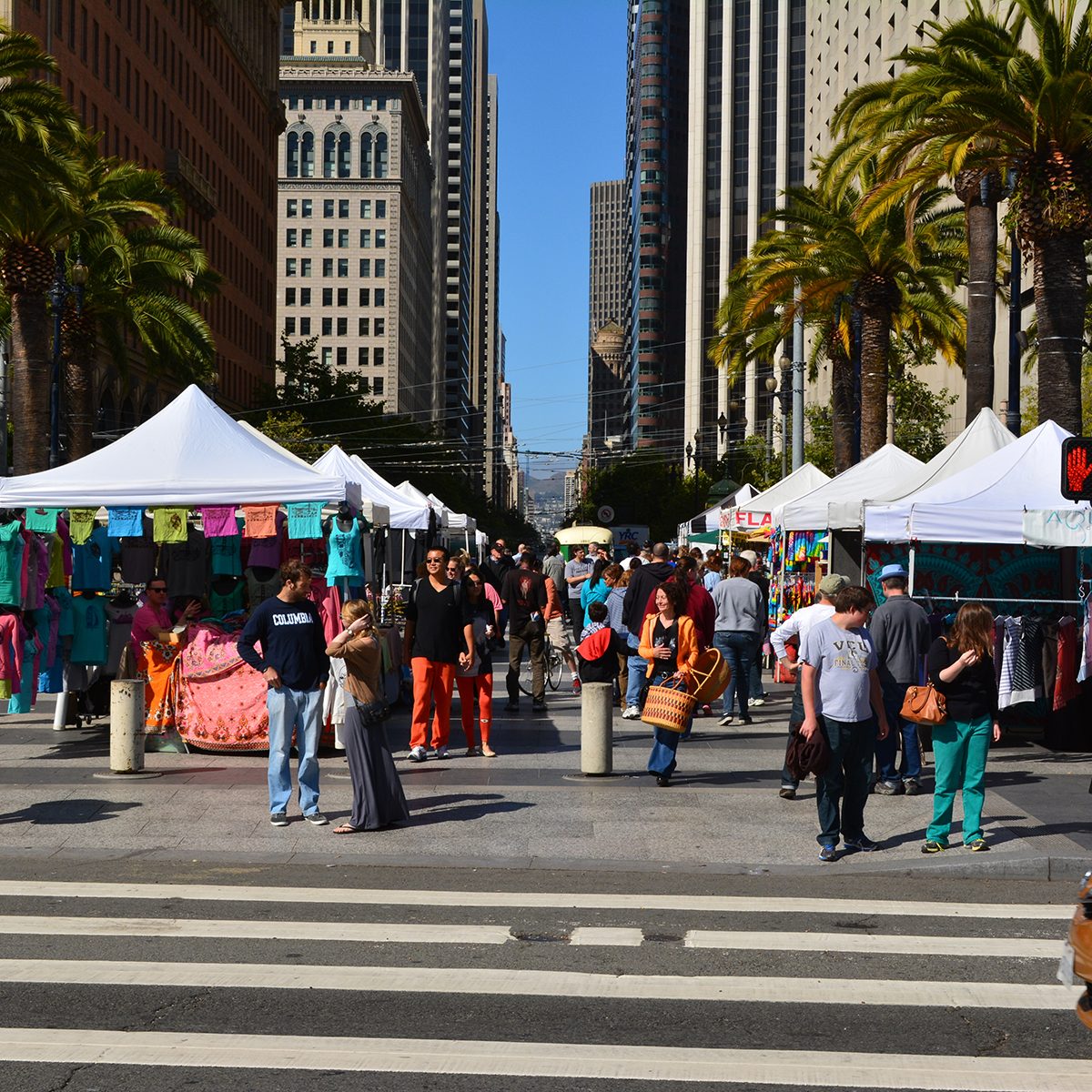 People shopping at the Ferry Plaza farmer