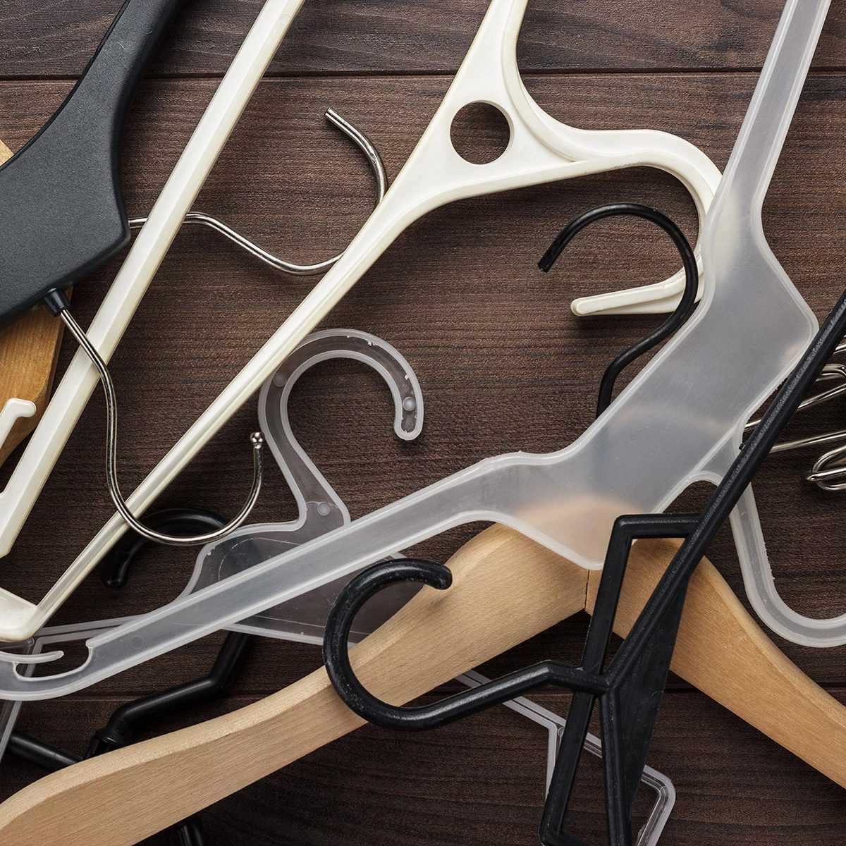 Cloth hangers in a pile
