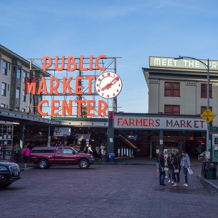 Seattle, Washington - May 27, 2018: Pike Place Market is a public market in Seattle and one of the oldest farmer