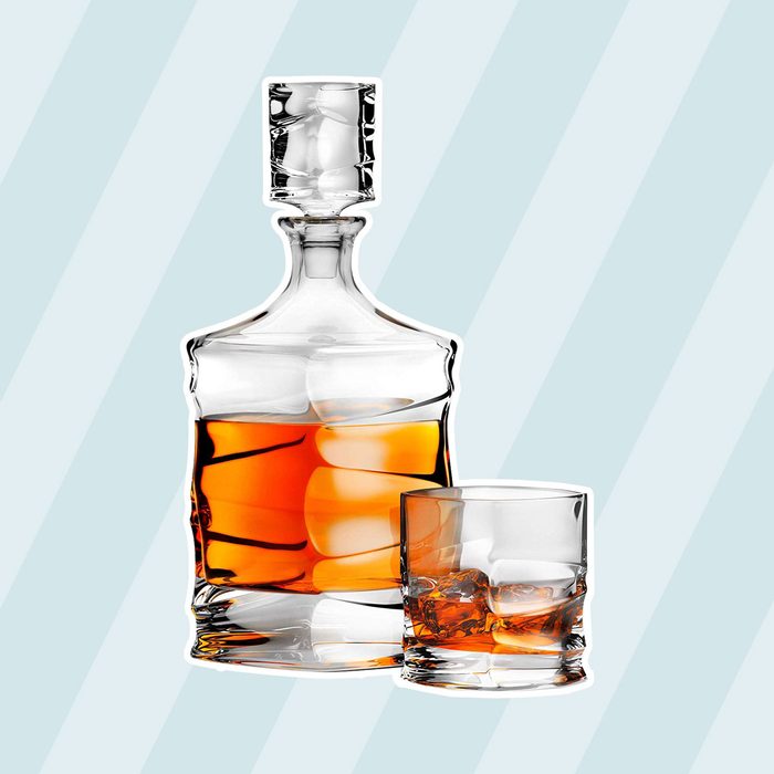 5 Piece Lead-Free the Lord Dudley Whiskey Decanter Set in Leather Gift Box with 4 Glasses