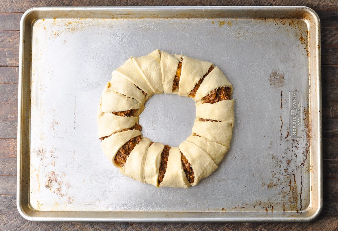 Rolled up crescent ring with raw dough