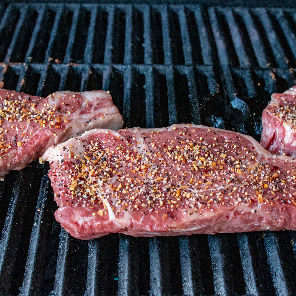 Steak that has been spiced with Montreal steak spice