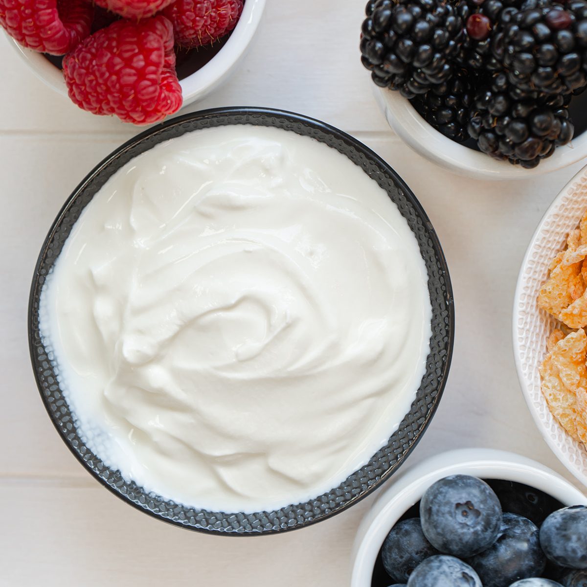 Yoghurt with Whole Fresh Blueberries, Raspberries