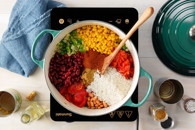 How to Make Vegan Chili featuring Taste of Home's Chunky Vegetarian Chili recipe; Step 2; Add rest of the ingredients to sauteed vegetables