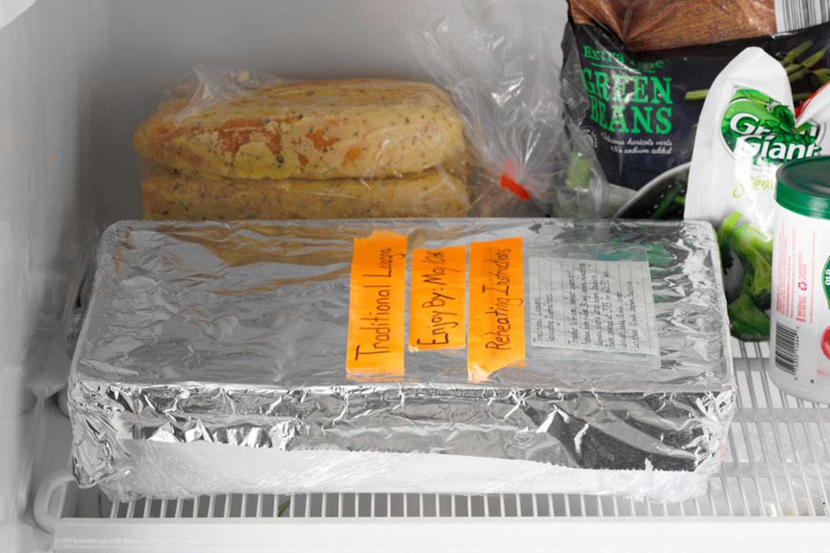 How to Freeze Lasagna AP; how to;freezer interior; freezer stocked with product; aluminum wrapped lasgana; lasagna pan; 13x9