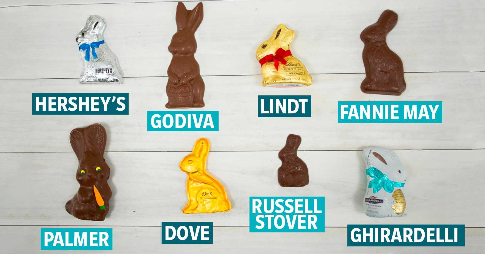 chocolate bunny taste test dive fanny may russell stover palmer hersney's lindt godiva girardelli