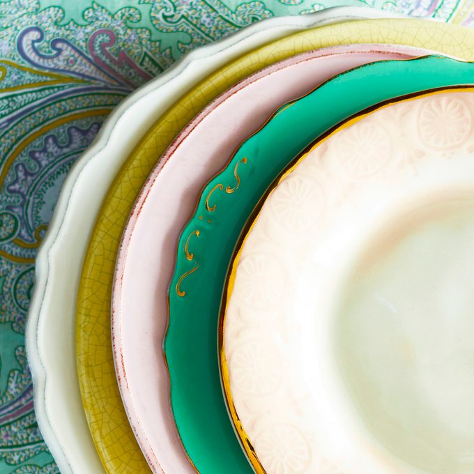 Variety of plates, close up view of edges