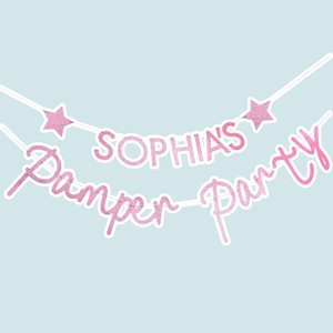 Pink Glitter Custom Party Bunting, Girls Pamper Party, Girls Birthday Party Decorations, Birthday Party Banner, Children's Party, Kids Party
