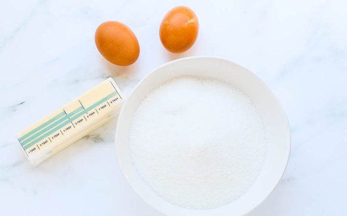 Cupcake wet ingredients - eggs, butter, milk