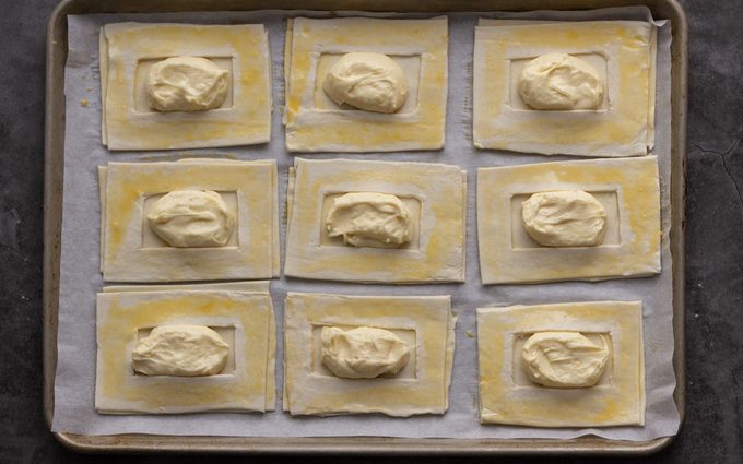 Puff pastry rectangles with cream cheese fillings. starbucks cheese danish copycat