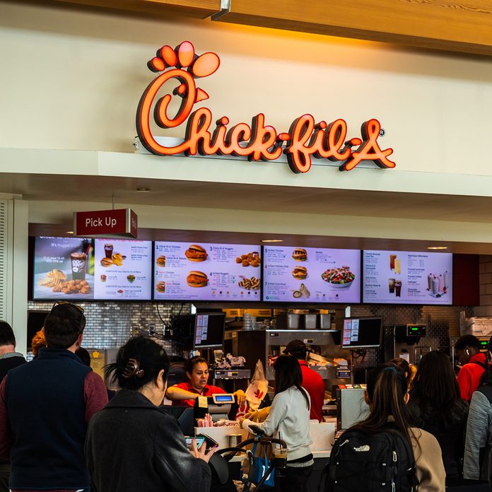 SAN JOSE, UNITED STATES - 2020/02/25: Customers visit an American fast food restaurant chain, Chick-fil-A store at Norman Y. Mineta San Jose International Airport. (Photo by Alex Tai/SOPA Images/LightRocket via Getty Images)
