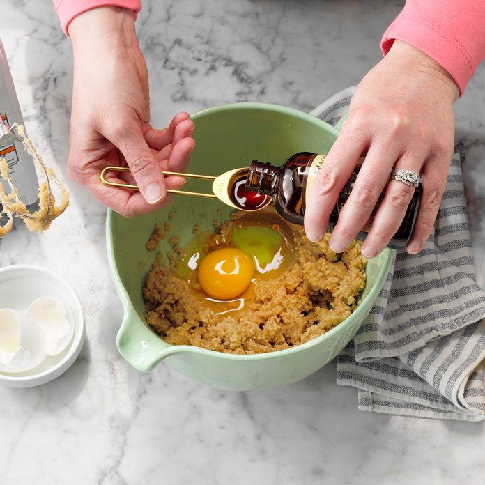Beat In Egg And Vanilla Extract.