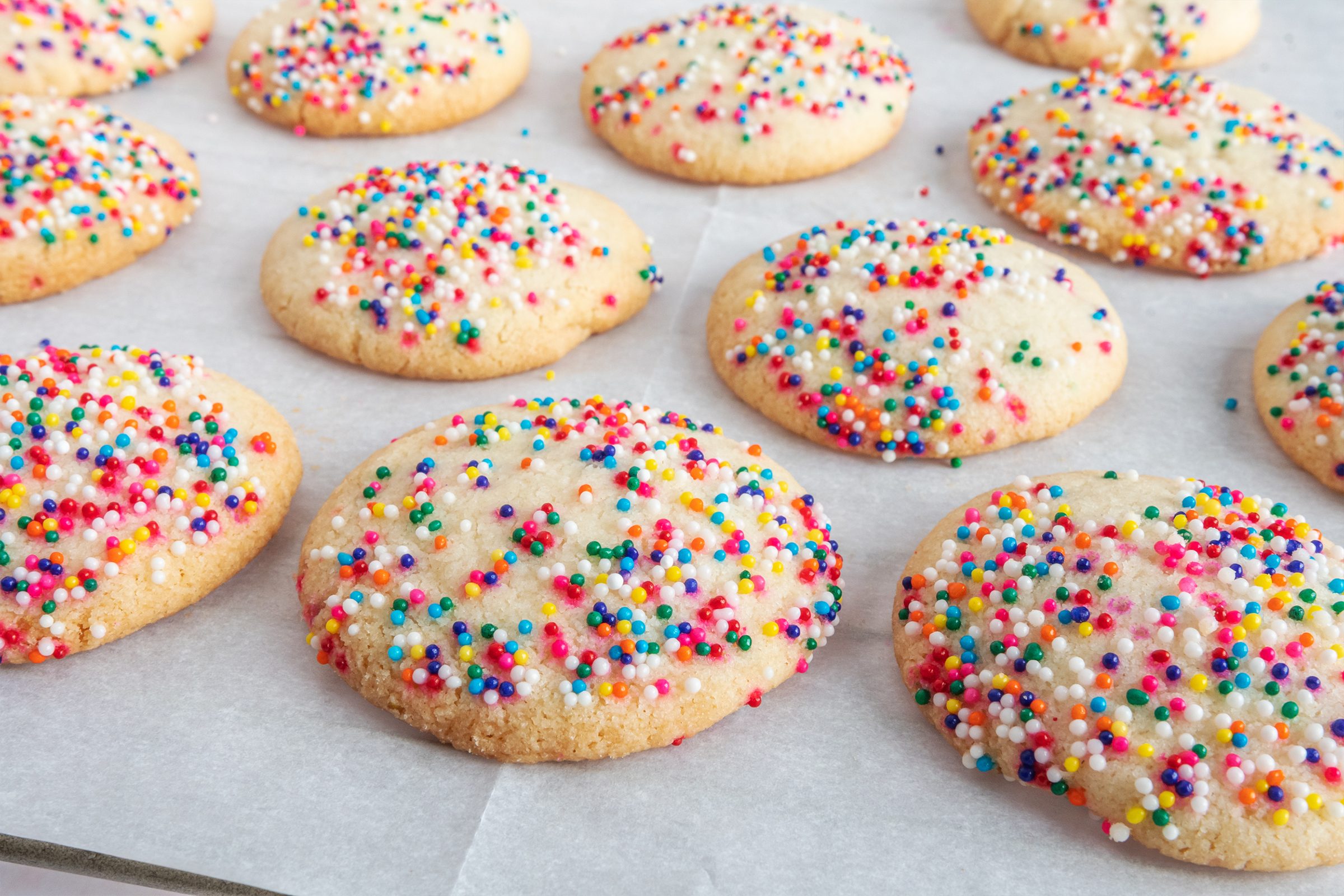 baked 3 Ingredient Sugar Cookies on baking sheet