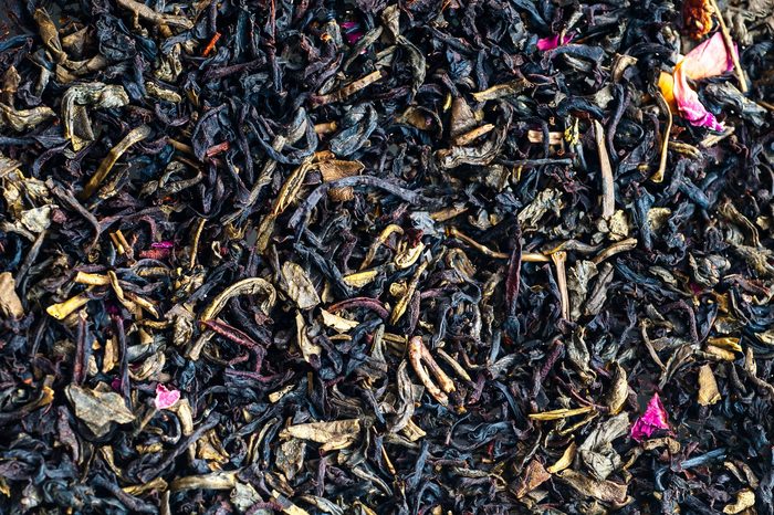 dried black tea leaves full frame
