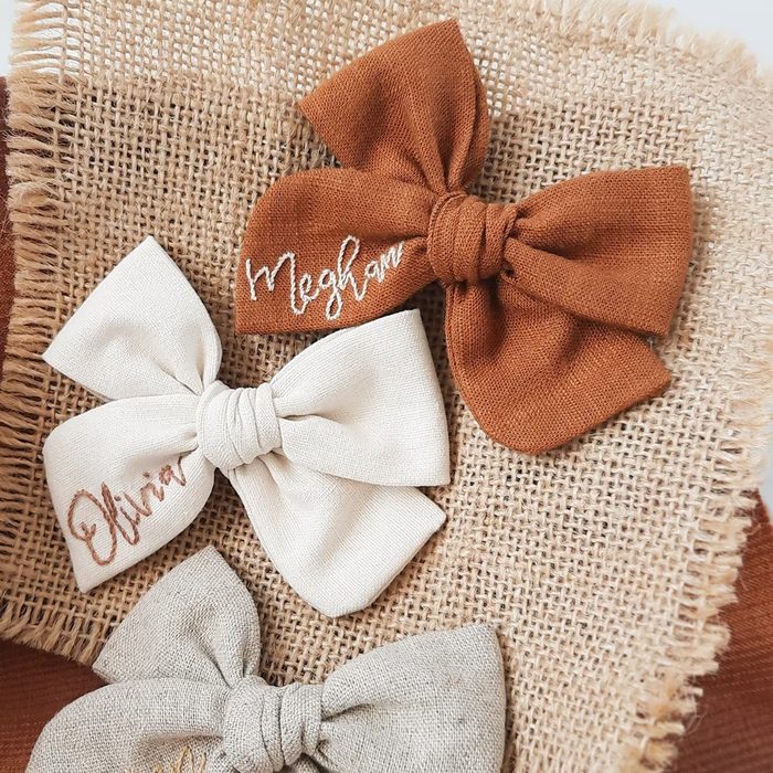 Custom Name Hand Embroidery Baby Bow Ecomm Via Etsy.com