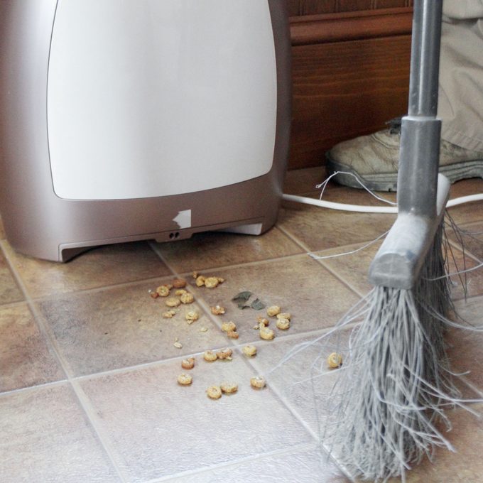 sweeping dropped cereal into an EyeVac