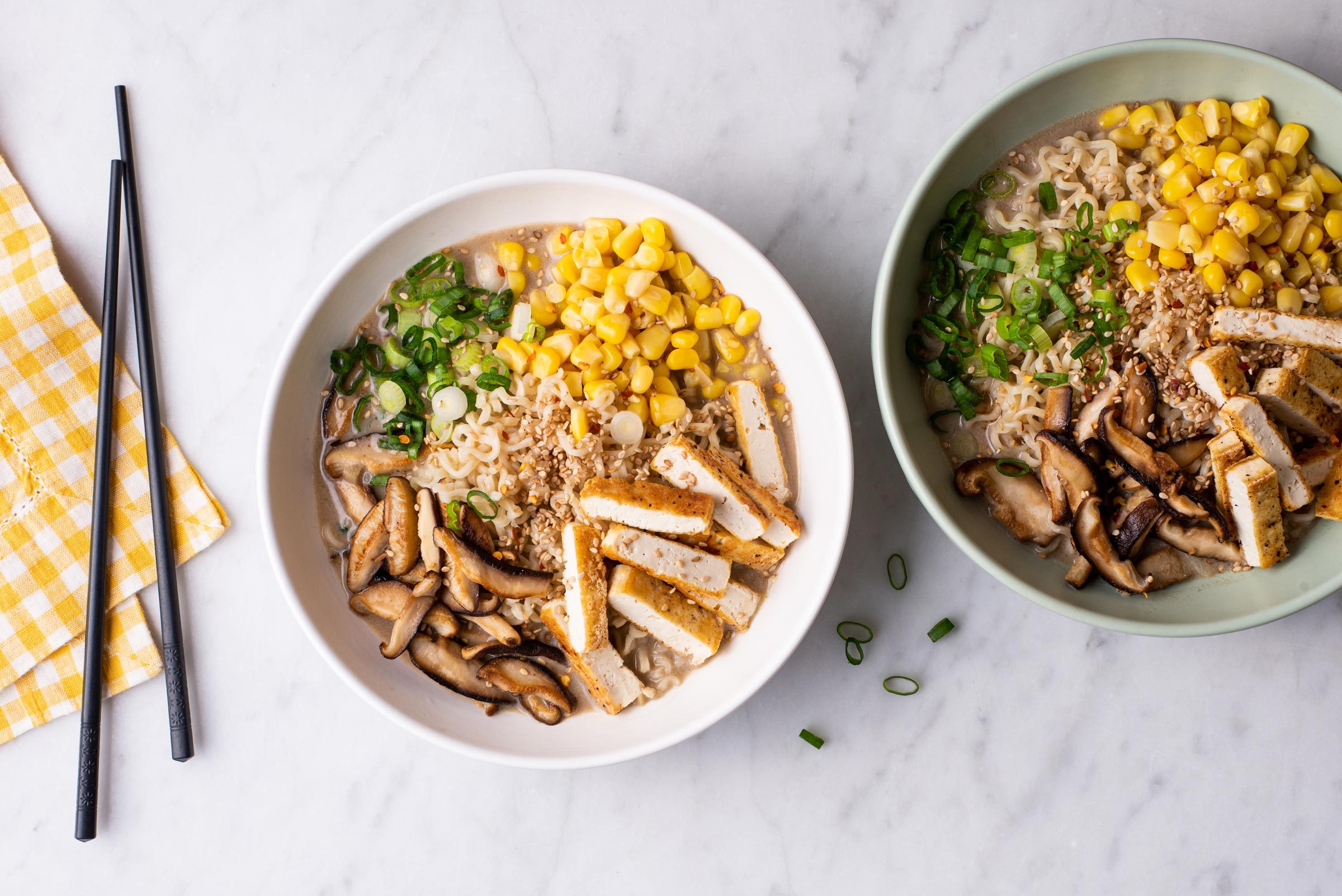 Vegan Ramen in a bowl with chopsticks