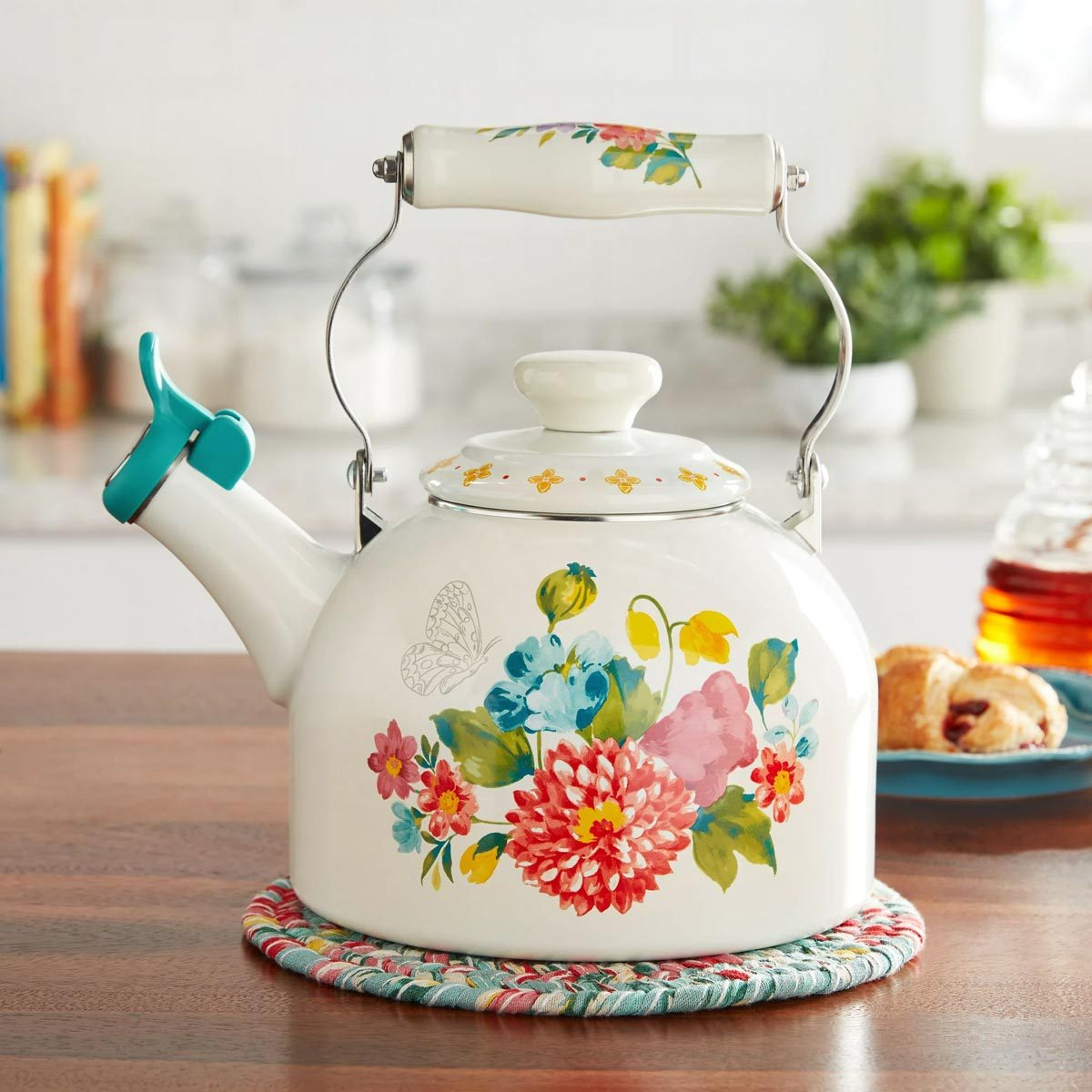 The Pioneer Woman Blooming Bouquet Enamel on Steel 2-Quart Tea Kettle