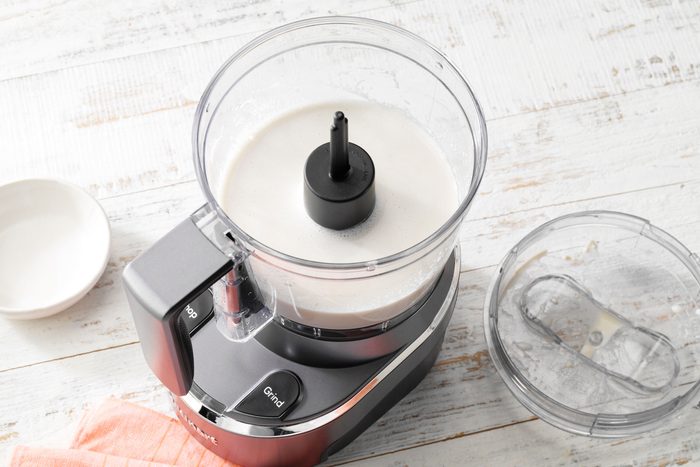 Shot Of Blended Cashews for Vegan Broccoli Cheddar Soup