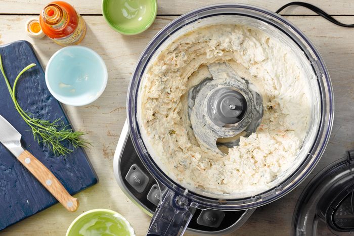 Blending Ingredients of smoked salmon dip