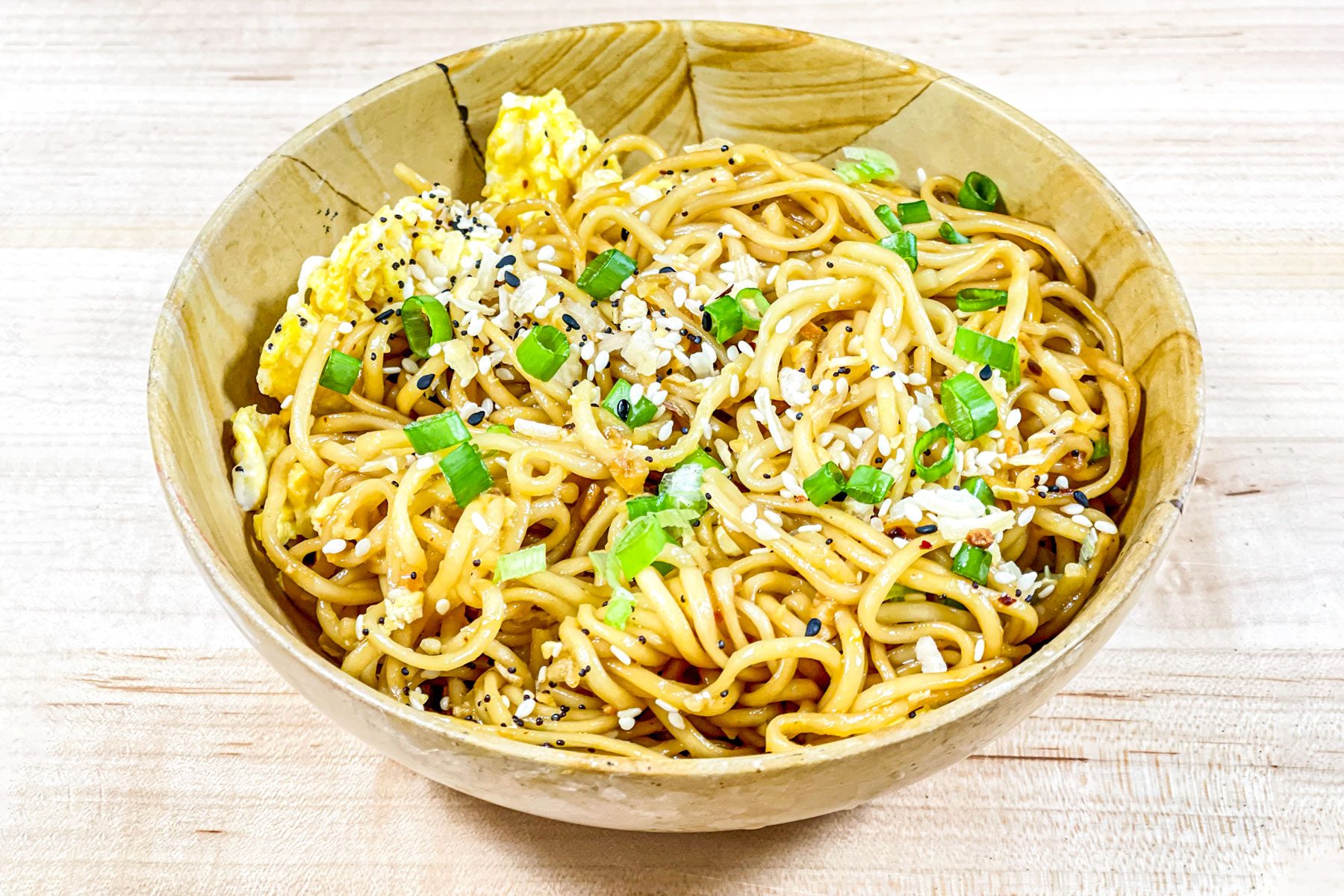 Tiktok Ramen in a bowl on wood surface