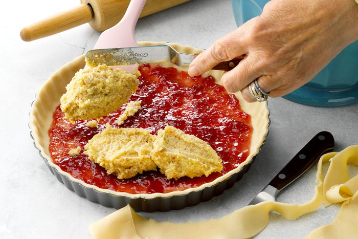 Spreading the Frangipane on Jam