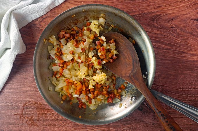 Saute Ingredients For Stanley Tucci Pasta Casserole Lauren Habermehl For Toh
