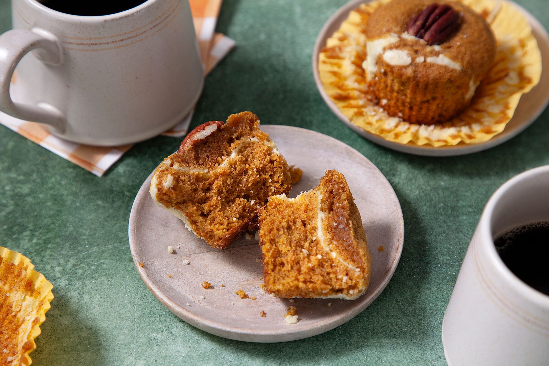 Pumpkin Cream Cheese Muffins Served with Tea