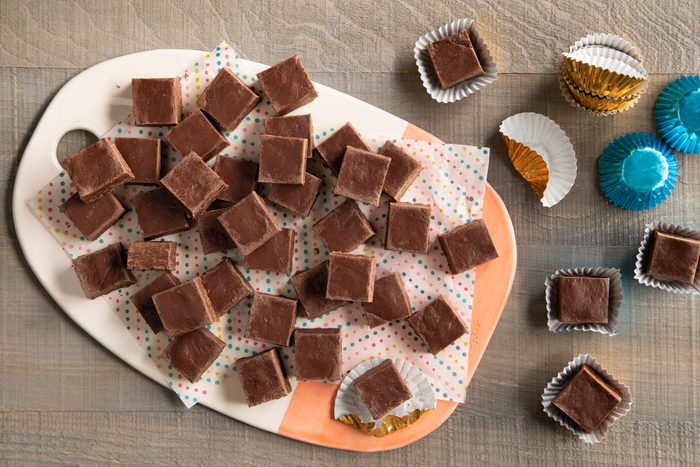 Microwave fudge on a tray