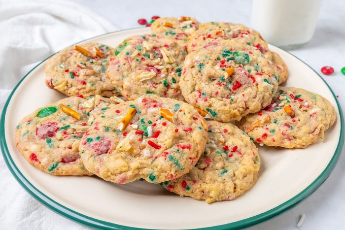 Kitchen Sink Christmas Cookies in a Ceramic Plate