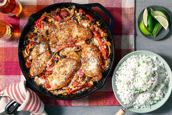 Cowboy Chicken Served with white rice with lemon on side