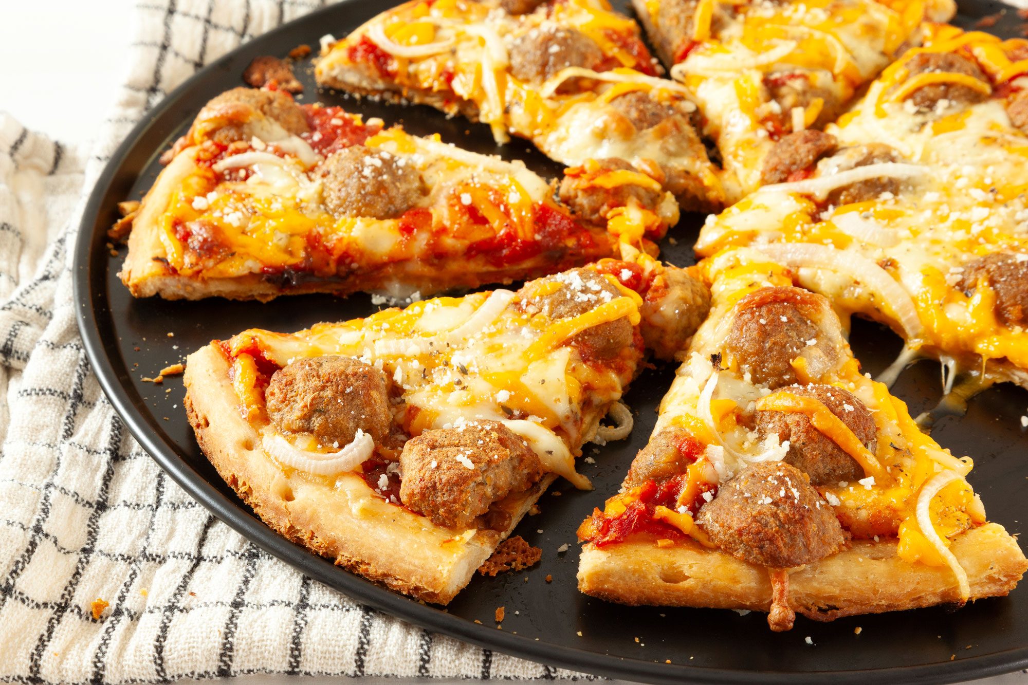 Meatball Pizza sliced