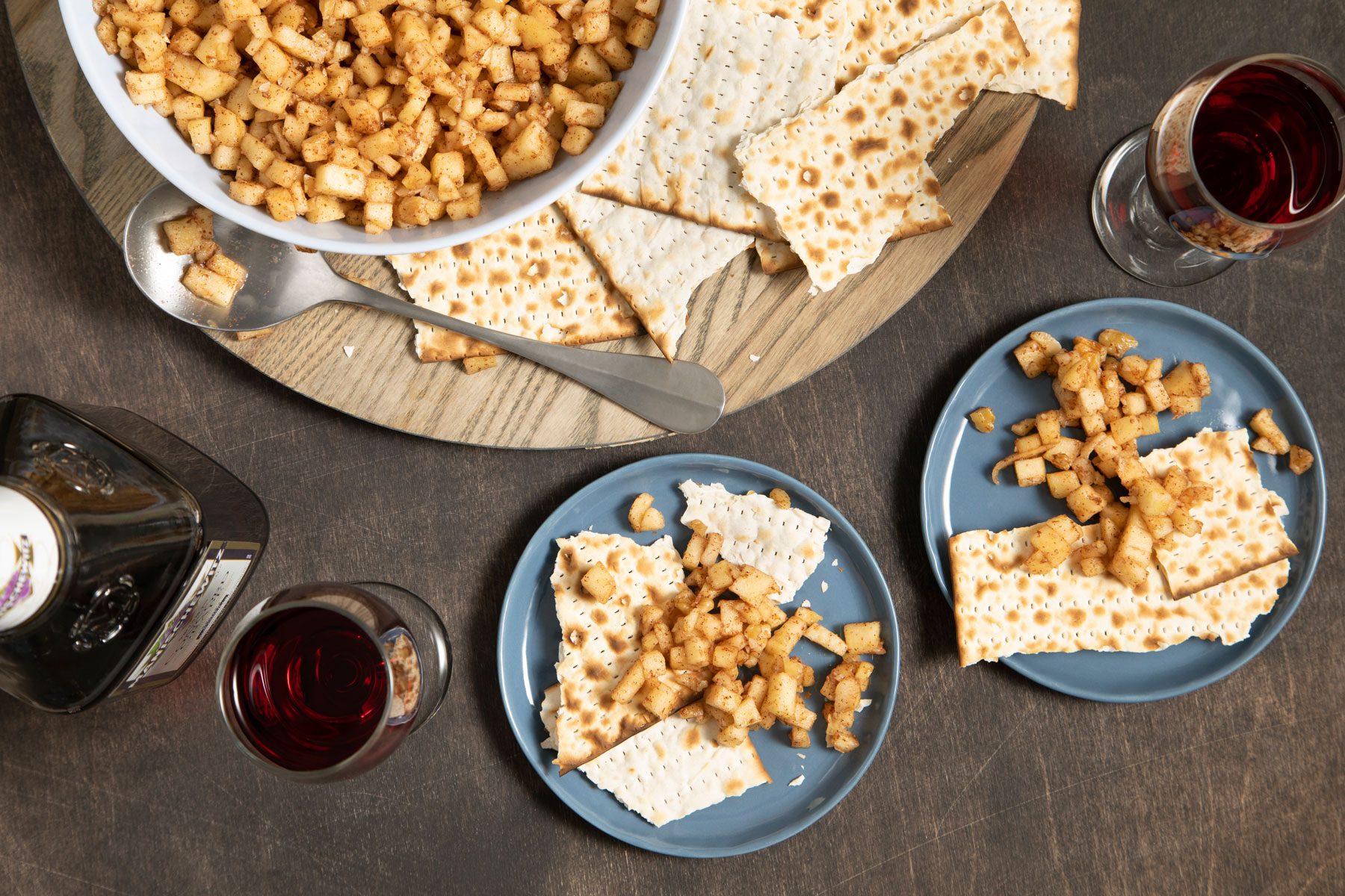Charoset in small plates served with matzo