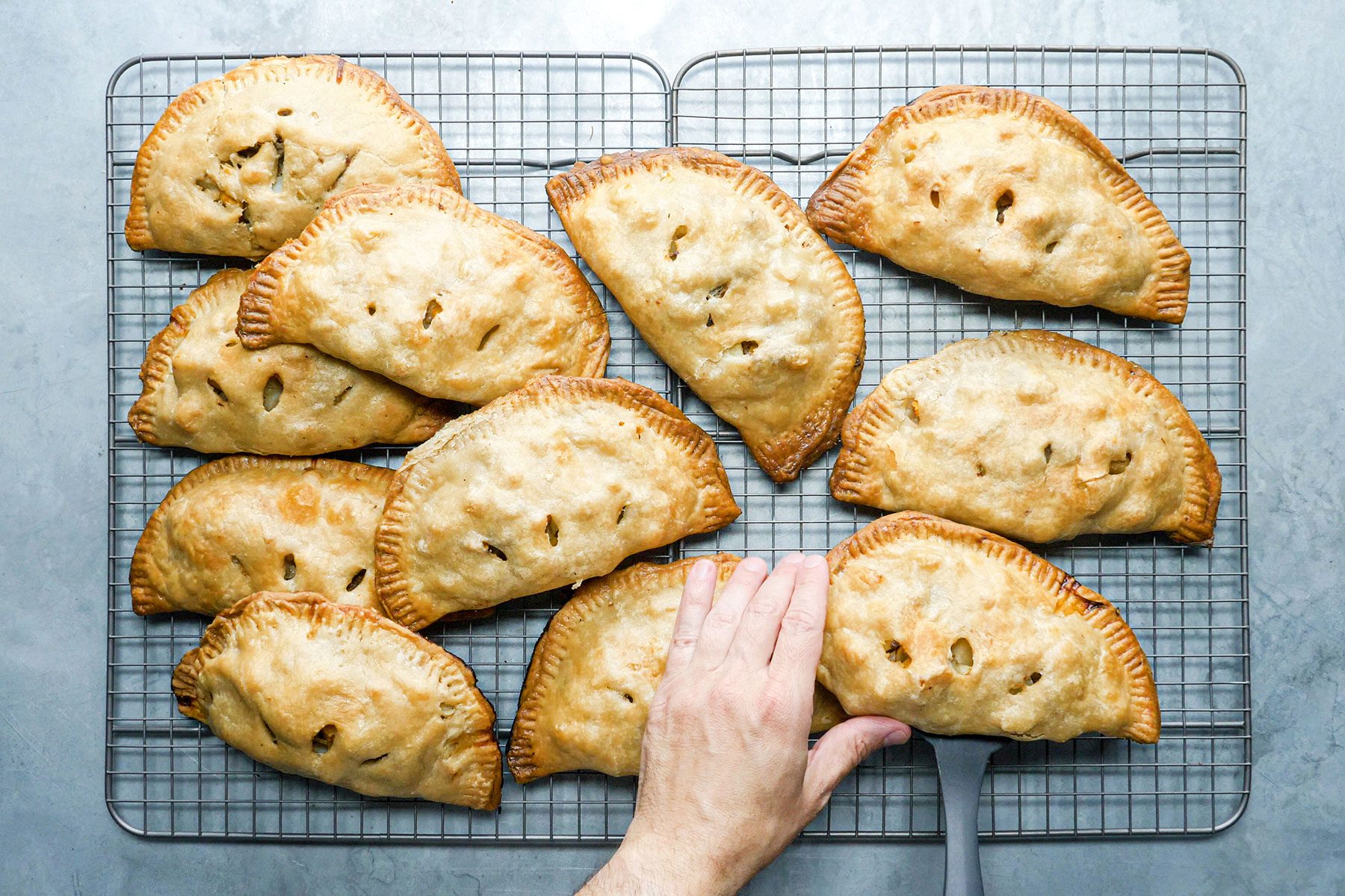 Pasties cooling on wire rack