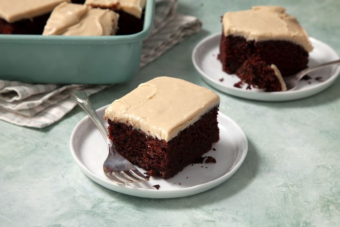 Chocolate Mayonnaise Cake on a plate with a fork