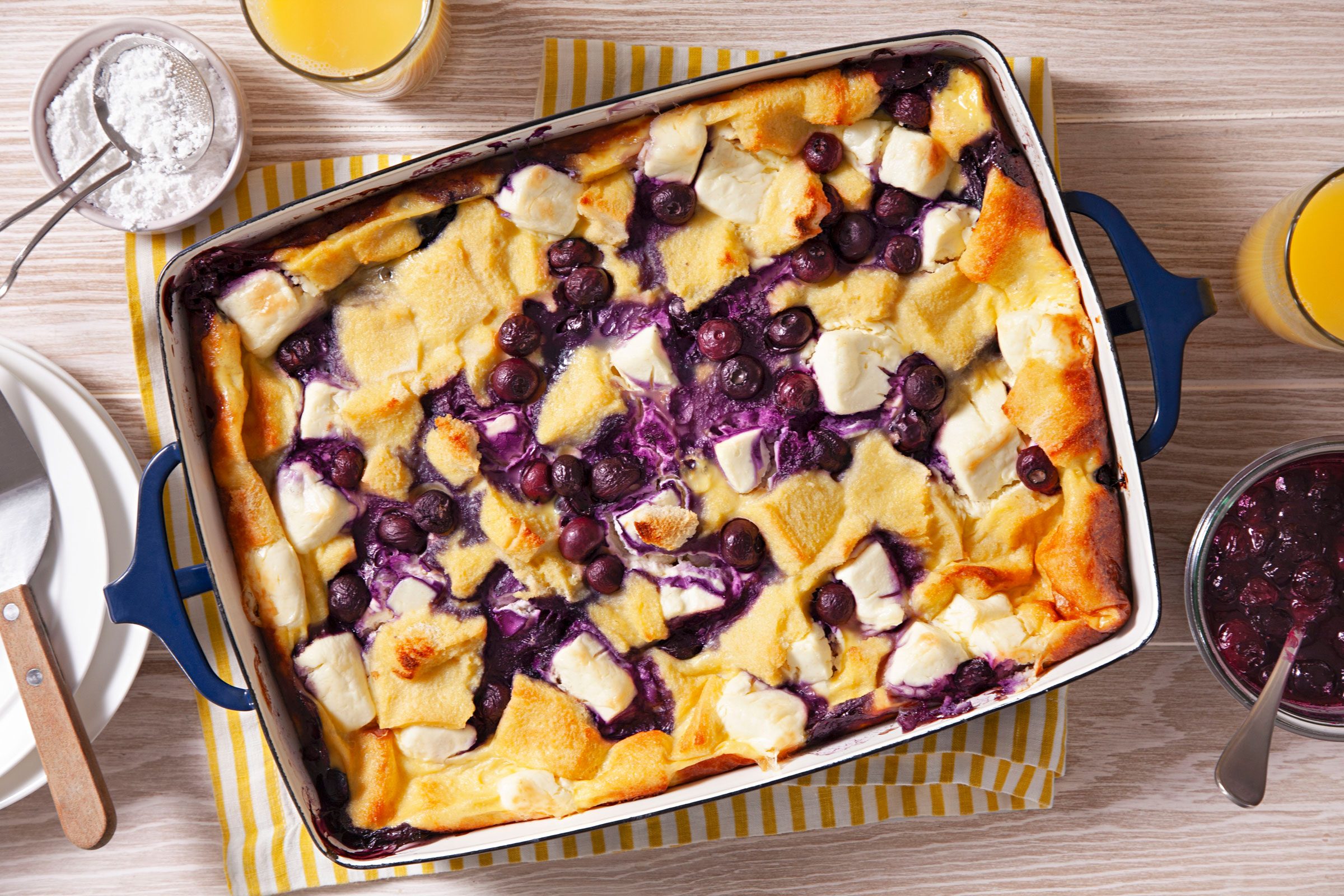 top view of Blueberry French Toast in a baking dish