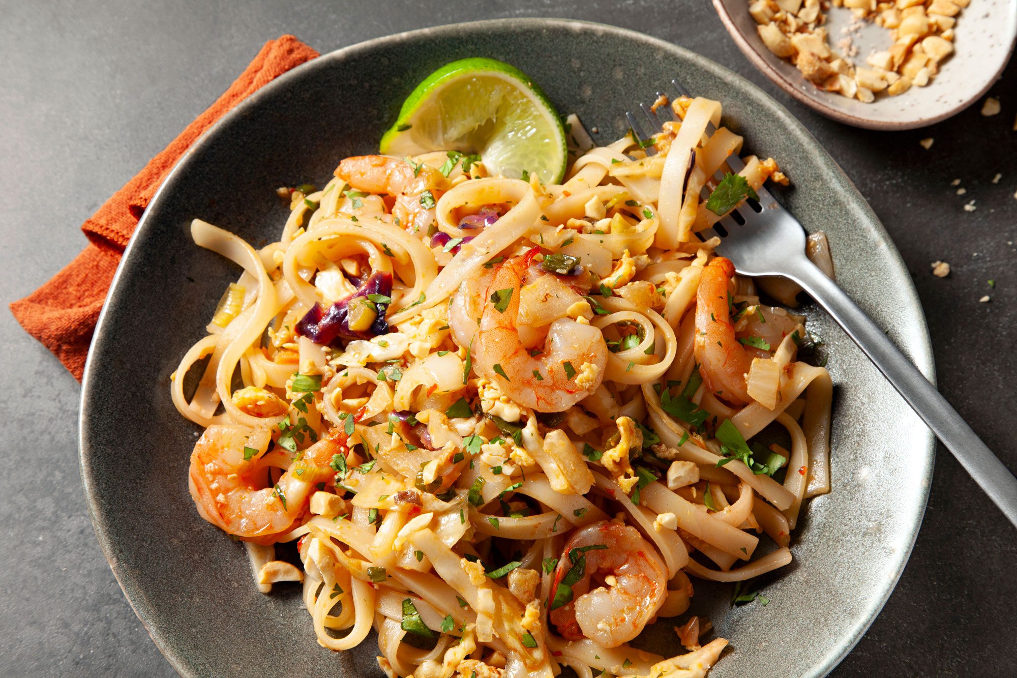 Garnish with cilantro over the Shrimp Pad Thai and serve hot